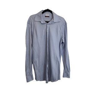 Zanetti Blue White Striped Herringbone Long Sleeve Button Up Shirt Mens Size 44